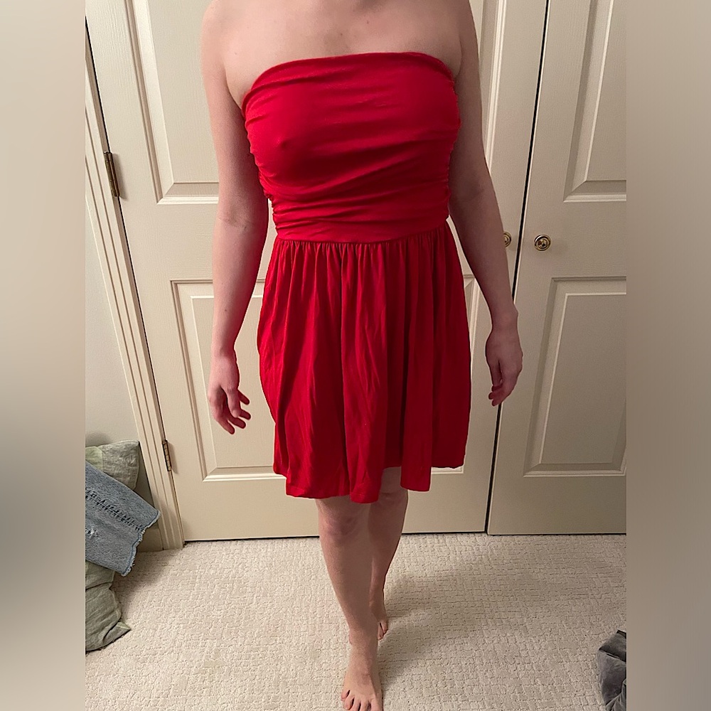 Susana Monaco Tube Gathered Red Dress